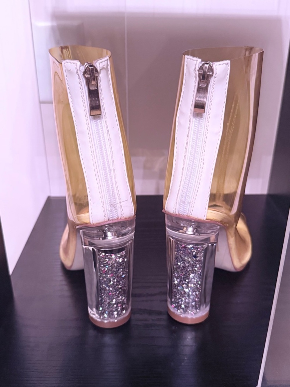 Public Desire Gold Clear Peep Toe Heeled Booties - Picture 3 of 6